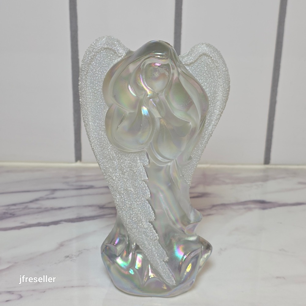 VTG Fenton Iridescent Glass Angel Figurine Coralene Wings Pearlescent 7in Decor